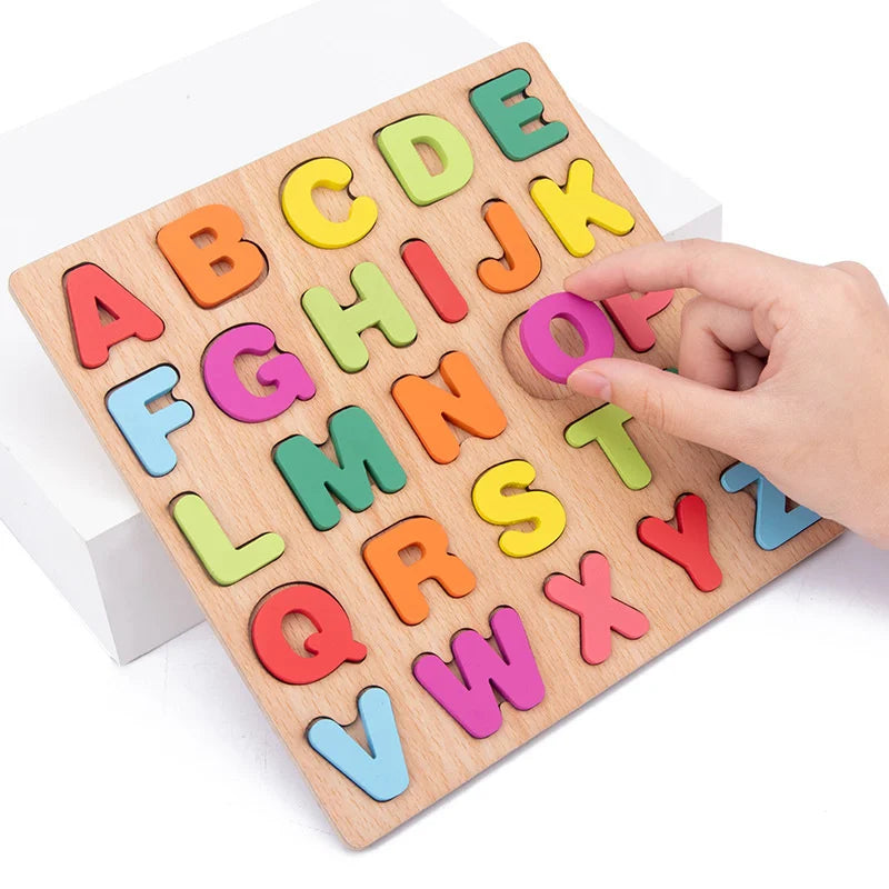 20CM Baby Toys Wooden Puzzle Alphabet Number Shape Matching 3D Puzzle Board Game Wooden Montessori Toys for Children Gifts