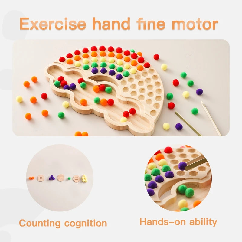 Montessori Toys Rainbow Board Clamp Ball Toy Wooden Baby Toy Hand and Foot Coordination Toy Baby Tolor Recognition Toy Gift