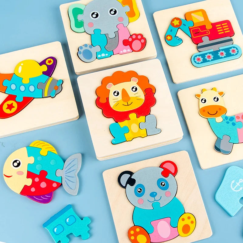 3D Wooden Puzzle Baby Toys Montessori Cartoon Animals Kids Puzzle Baby Game Jigsaw Puzzle Educational Toys for Babies