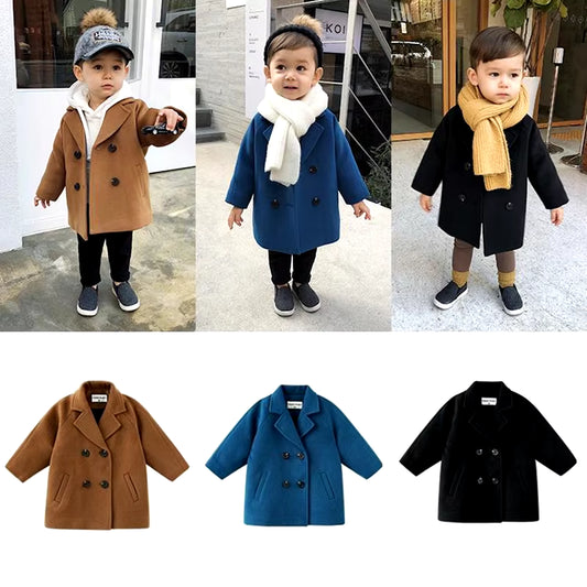 Kids Winter Grid Jackets Baby Boy Trench Coat Lapel Autumn Kids Outerwear Coats Wool Coat Overcoat