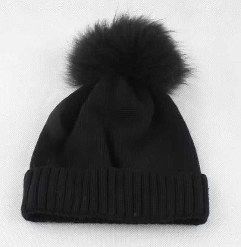 Baby Hat Soft Wool Beanie Real Fur Pompom Winter Hat for Children Girls Boys Warm Knitted Kids Hats New