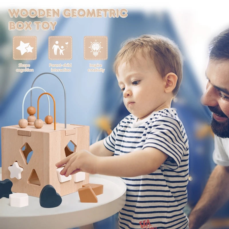 Wooden Box Toy Silicone Geometric Shape Blocks Shape Matching Toys for Toddler Baby Montessori Puzzle Education Stacking Game