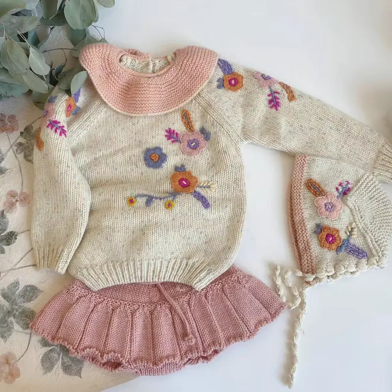 Kids Wool Sweaters Kalinka Brand New Spring Girls Flower Embroidery Knit Sweaters Pullover Baby Child Fashion Clothes Outwear