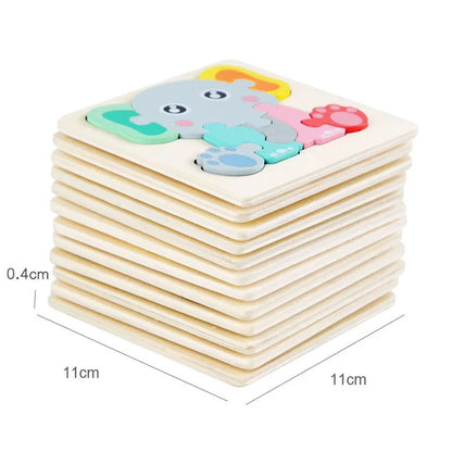 3D Wooden Puzzle Baby Toys Montessori Cartoon Animals Kids Puzzle Baby Game Jigsaw Puzzle Educational Toys for Babies