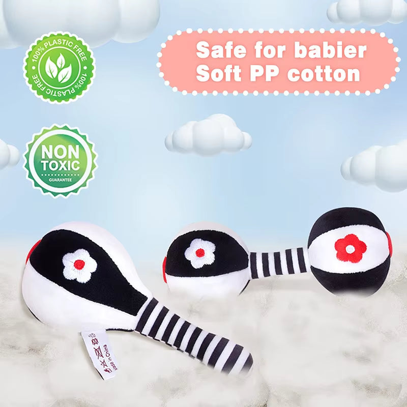 2PCS Baby Soft Rattles Newborn Toys Car Seat Toys Infants Baby Dumbbell Toy Rattle Set for Infant 0-12 Months Toddler Gifts