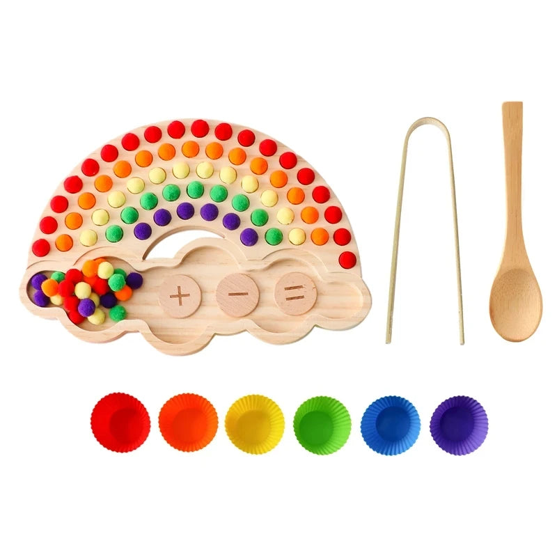 Montessori Toys Rainbow Board Clamp Ball Toy Wooden Baby Toy Hand and Foot Coordination Toy Baby Tolor Recognition Toy Gift