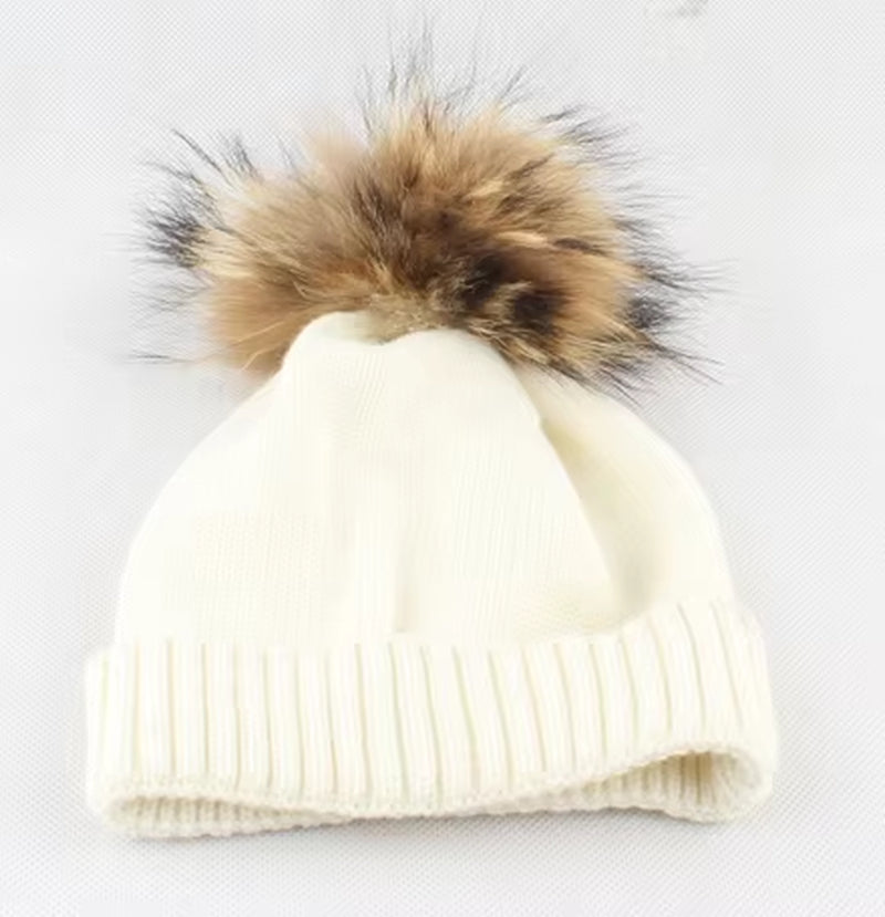 Baby Hat Soft Wool Beanie Real Fur Pompom Winter Hat for Children Girls Boys Warm Knitted Kids Hats New