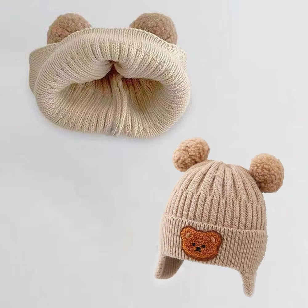 Winter Baby Beanie Cap Cartoon Bear Ear Protection Knitted Hat for Toddler Boys Girls Cute Korean Warm Kids Crochet Hats