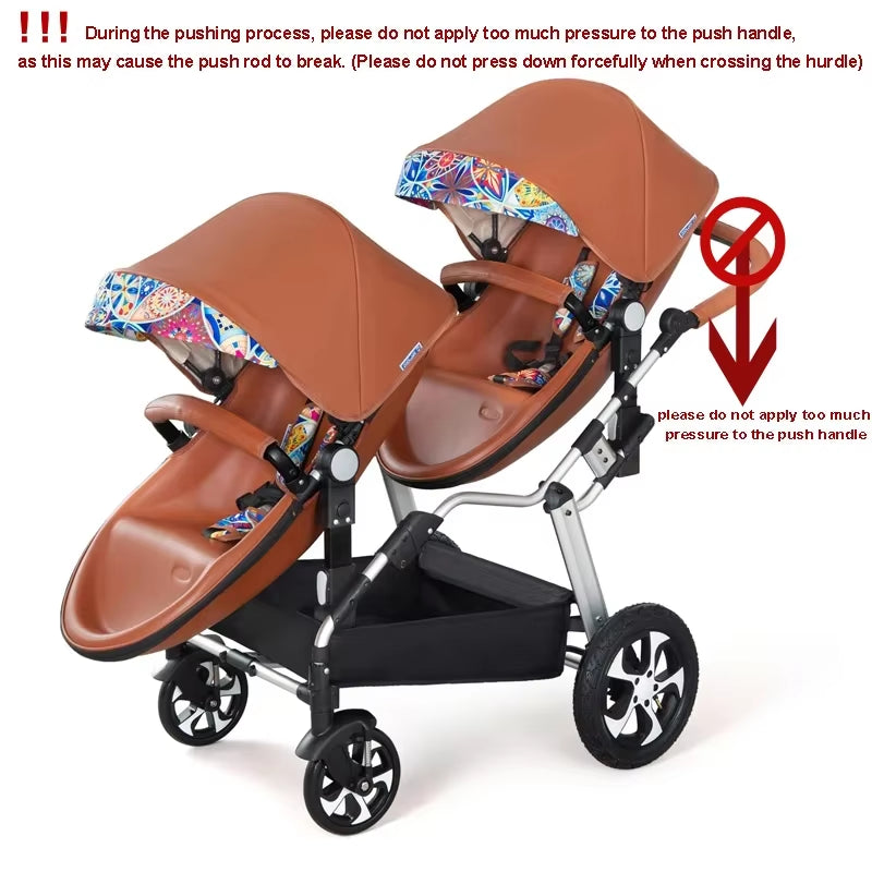 2024 New Twin Baby Strollers,Eggshel Double Baby Strollers,Luxury Leather Baby Carriage,Portable Folding Double Newborn Pram