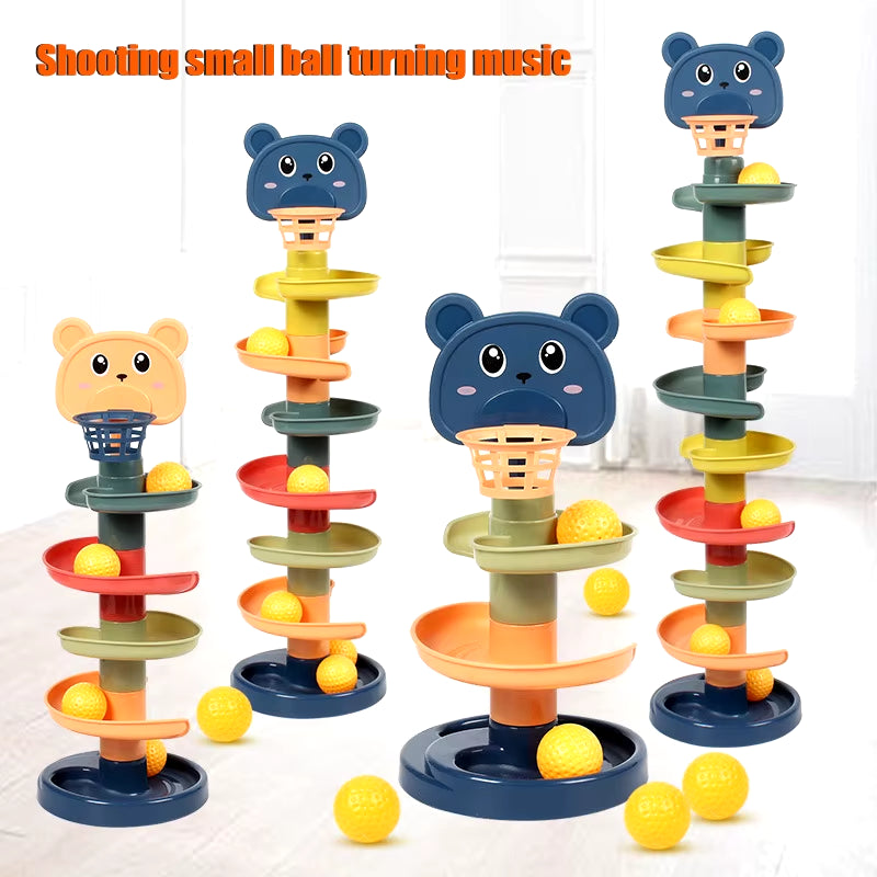 Baby Toys Sliding Rolling Balls Pile Tower Stacking Early Educational Puzzle Rotating Spin Track Toddler Gifts for Children Kids