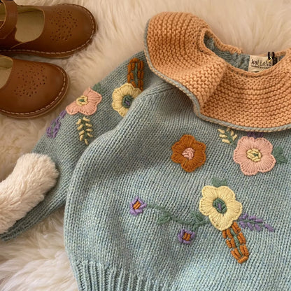 Kids Wool Sweaters Kalinka Brand New Spring Girls Flower Embroidery Knit Sweaters Pullover Baby Child Fashion Clothes Outwear