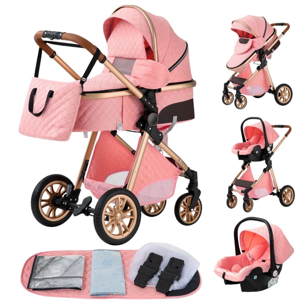 Baby Stroller 3 In1,Four Wheel Stroller,2 in 1 Baby Car,Lightweight Strollers,Mutifunction Strollers,Baby Carriage,Poussette