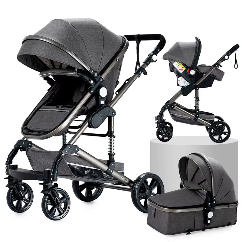 3 in 1 Stroller Baby Stroller Newborn Stroller High Quality Baby Carriage Senior Baby Portable Rubber Wheel PU Leather Parm