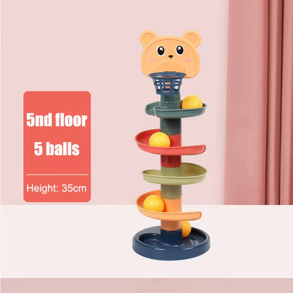 Baby Toys Sliding Rolling Balls Pile Tower Stacking Early Educational Puzzle Rotating Spin Track Toddler Gifts for Children Kids