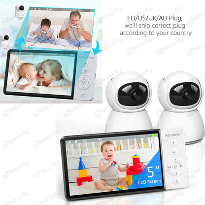 Video Baby Monitor with PTZ Nanny Camera 5"IPS Screen 5000Mah Battery Babyphone Night Vision 2-Way Audio Card Slot Babe Monitors