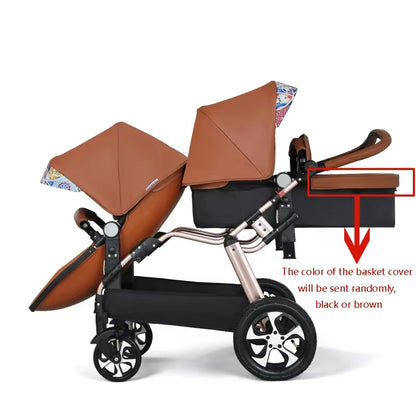 2024 New Twin Baby Strollers,Eggshel Double Baby Strollers,Luxury Leather Baby Carriage,Portable Folding Double Newborn Pram