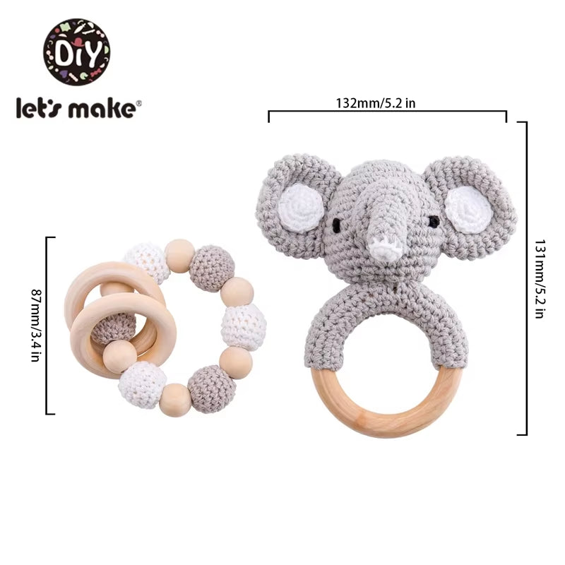 Baby Toys 1Set Crochet Amigurumi Elephant Owl Rattle Bell Custom Newborn Pacifier Clip Montessori Toy Educational Baby Rattle