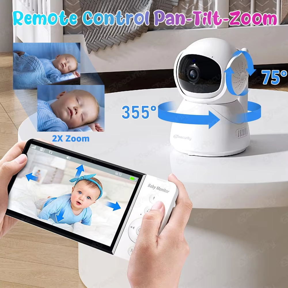 5"HD Baby Monitor with Camera 5000Mah Battery IPS Screen Babyphone Nanny PTZ Camera Babysitter 2-Way Audio VOX Lullaby SD Card