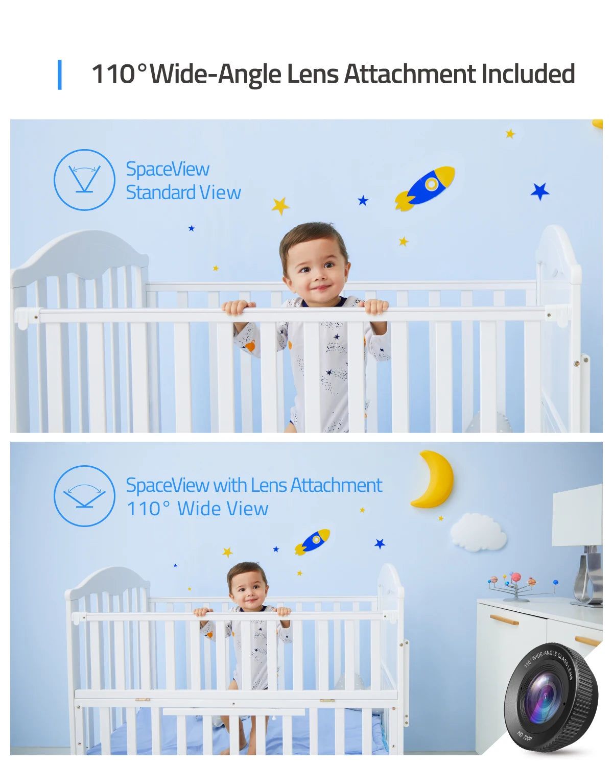 Video Baby Monitor Security Video Camera Bebe Audio 720P HD Resolution 110° Security Protection Lullaby Player Night Vision