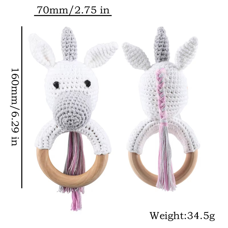 Baby Toys 1Set Crochet Amigurumi Elephant Owl Rattle Bell Custom Newborn Pacifier Clip Montessori Toy Educational Baby Rattle