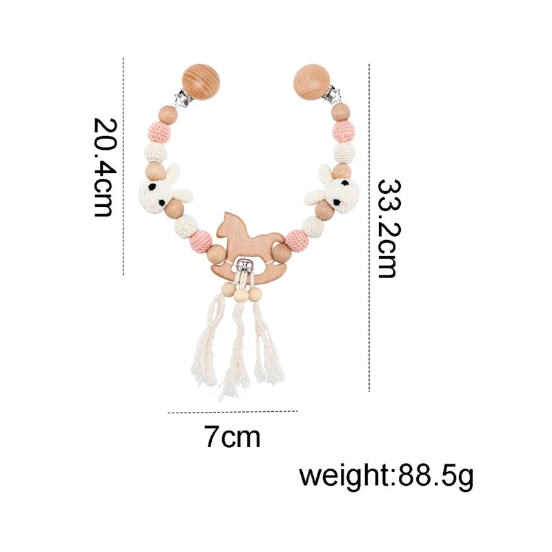 1Set Baby Toys Wood Pram Clip Crochet Elephant Dummy Soother Chain Clip Animal Teething Bracelet Crib Mobile Stroller Toys Gifts