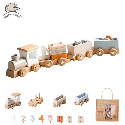 Wooden Train Birthday Toy Montessori Toys Baby Educational Toys Wooden Trolley Baby Learning Toys Number of Wood Baby'S Toys