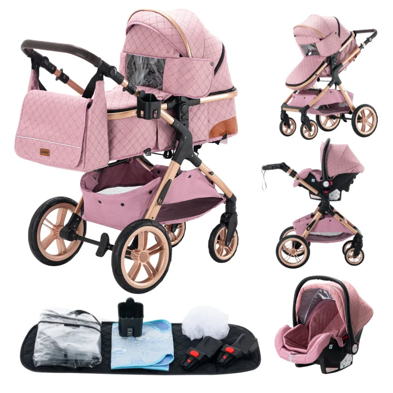 Baby Stroller 3 In1,Four Wheel Stroller,2 in 1 Baby Car,Lightweight Strollers,Mutifunction Strollers,Baby Carriage,Poussette