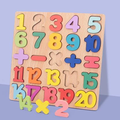 20CM Baby Toys Wooden Puzzle Alphabet Number Shape Matching 3D Puzzle Board Game Wooden Montessori Toys for Children Gifts