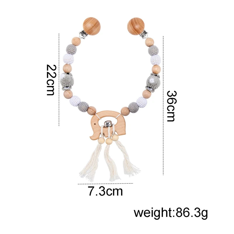 1Set Baby Toys Wood Pram Clip Crochet Elephant Dummy Soother Chain Clip Animal Teething Bracelet Crib Mobile Stroller Toys Gifts