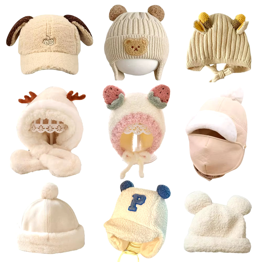 Cute Kids Winter Hat Knitted Infant Bonnet Baby Beanie Bear Lamb Wool Kids Baseball Cap for Girls Boys Child Accessories 6-36M