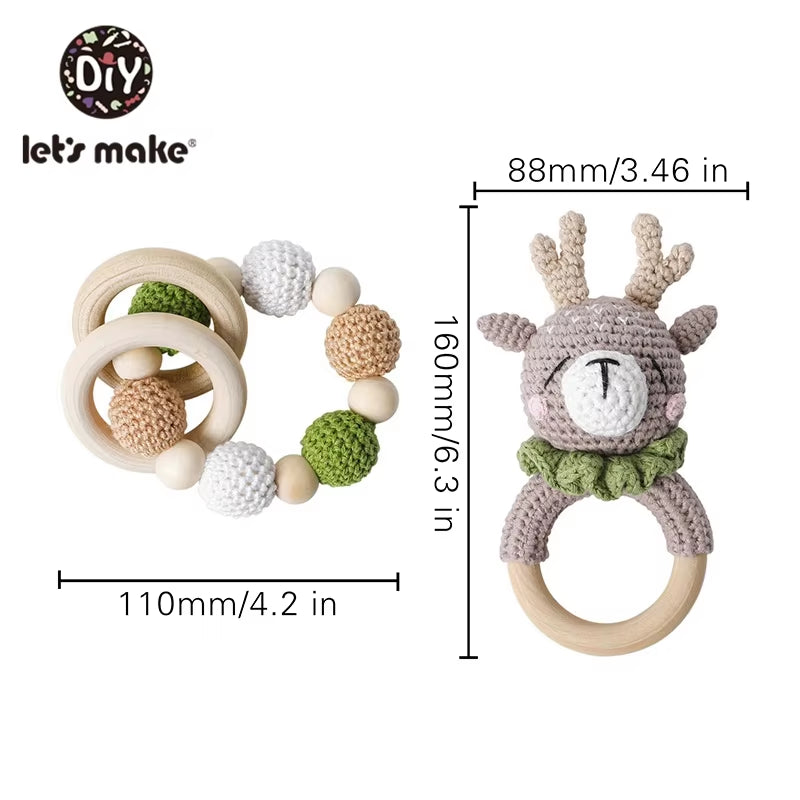 Baby Toys 1Set Crochet Amigurumi Elephant Owl Rattle Bell Custom Newborn Pacifier Clip Montessori Toy Educational Baby Rattle