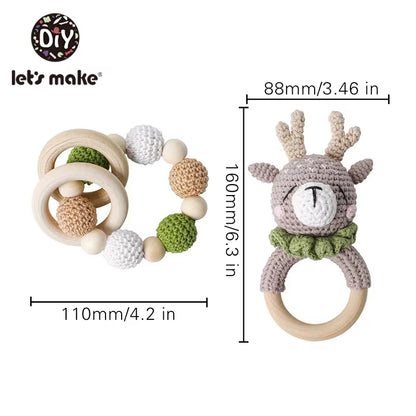 Baby Toys 1Set Crochet Amigurumi Elephant Owl Rattle Bell Custom Newborn Pacifier Clip Montessori Toy Educational Baby Rattle