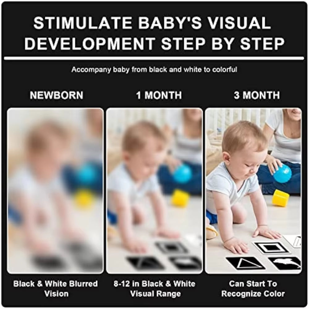 Montessori 0-12Month Baby Vision Stimulation Cards Black and White Contrast Cards Stimulate Newborn Visual Early Learning Toys