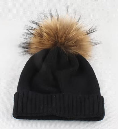 Baby Hat Soft Wool Beanie Real Fur Pompom Winter Hat for Children Girls Boys Warm Knitted Kids Hats New