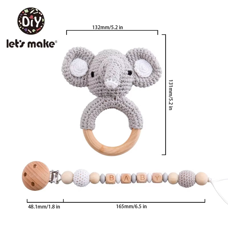 Baby Toys 1Set Crochet Amigurumi Elephant Owl Rattle Bell Custom Newborn Pacifier Clip Montessori Toy Educational Baby Rattle