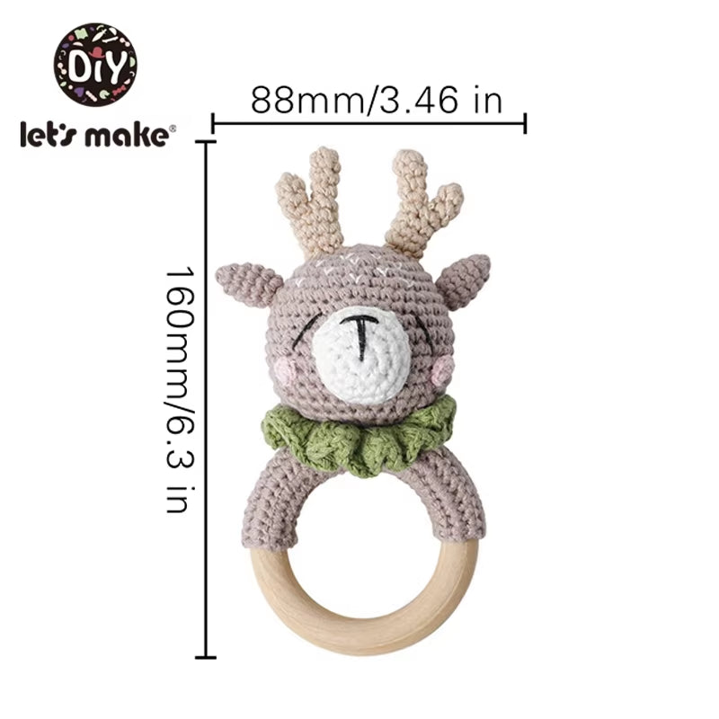 Baby Toys 1Set Crochet Amigurumi Elephant Owl Rattle Bell Custom Newborn Pacifier Clip Montessori Toy Educational Baby Rattle