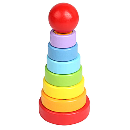 Baby Rainbow Tower Stacking Toys Montessori Wooden Colorful Stacking Puzzle Ring Early Educational Teaching Aids Baby Toys Gifts