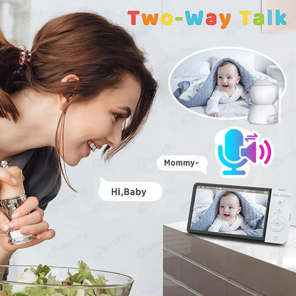 Video Baby Monitor with PTZ Nanny Camera 5"IPS Screen 5000Mah Battery Babyphone Night Vision 2-Way Audio Card Slot Babe Monitors