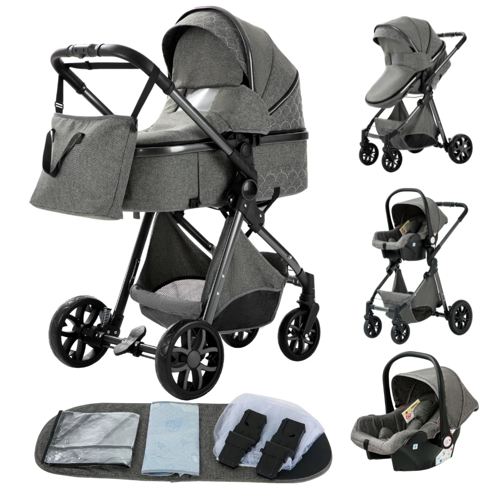 Baby Stroller 3 In1,Four Wheel Stroller,2 in 1 Baby Car,Lightweight Strollers,Mutifunction Strollers,Baby Carriage,Poussette