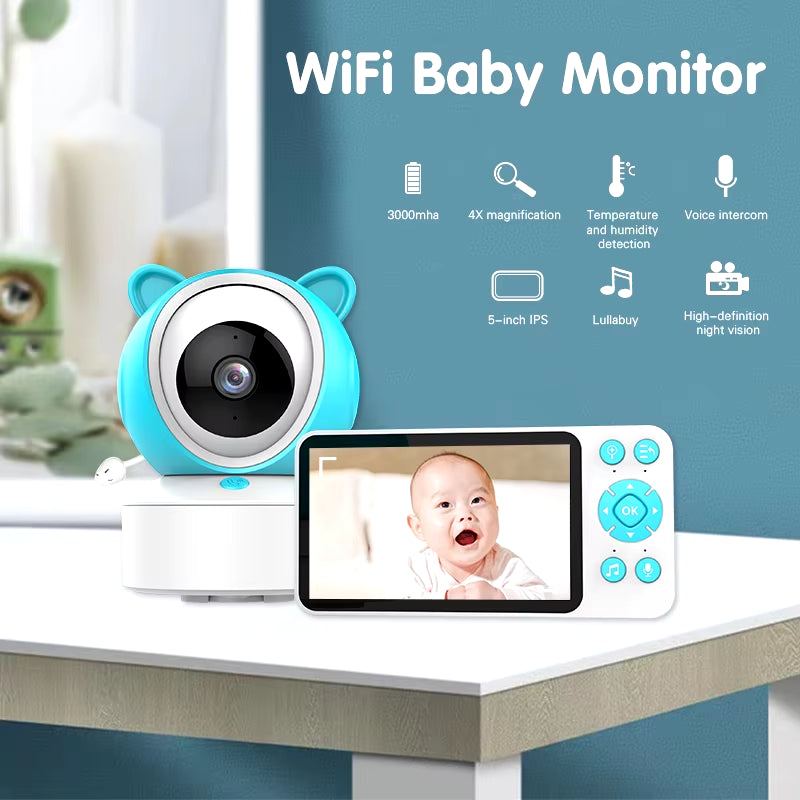 5" Tuya Smart Wifi Feeding Reminder Temperature Motion Sound Detection APP View Control Audio Video Baby Monitors Camera 1080P