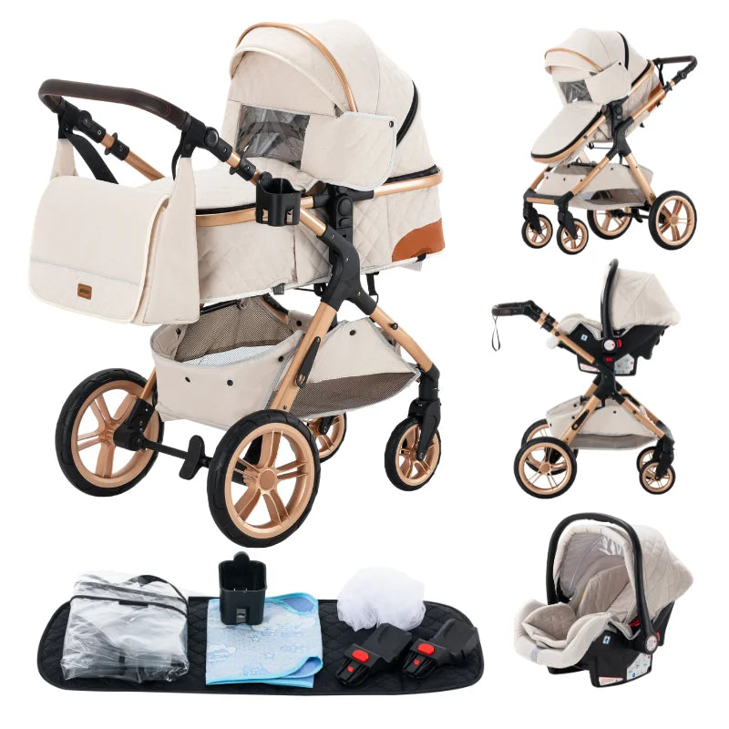 Baby Stroller 3 In1,Four Wheel Stroller,2 in 1 Baby Car,Lightweight Strollers,Mutifunction Strollers,Baby Carriage,Poussette