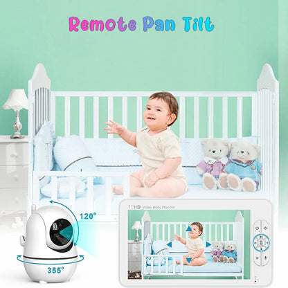 Baby Monitor with 2 Cameras,7" 720P HD Split Screen Video Baby Monitor,Ptz Baby Monitor with Camera and Audio,4000Mah Battery