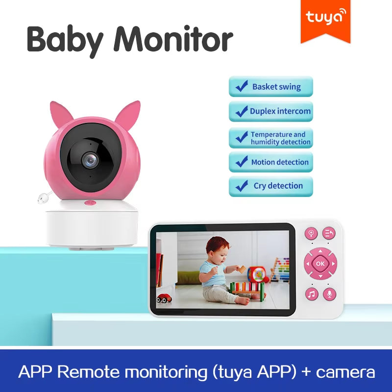 5" Tuya Smart Wifi Feeding Reminder Temperature Motion Sound Detection APP View Control Audio Video Baby Monitors Camera 1080P