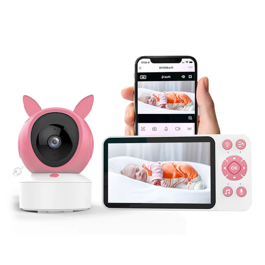 5" Tuya Smart Wifi Feeding Reminder Temperature Motion Sound Detection APP View Control Audio Video Baby Monitors Camera 1080P