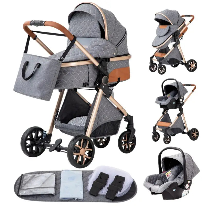 Baby Stroller 3 In1,Four Wheel Stroller,2 in 1 Baby Car,Lightweight Strollers,Mutifunction Strollers,Baby Carriage,Poussette