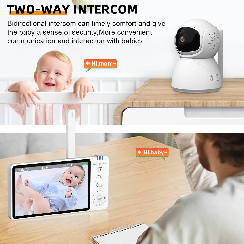 5" 720P HD IPS Screen Video Baby Monitor Pan Tilt 4X Zoom Camera Babysitter 2 Way Audio Night Vision 3500Mah Battery Lullaby VOX