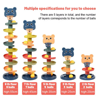 Baby Toys Sliding Rolling Balls Pile Tower Stacking Early Educational Puzzle Rotating Spin Track Toddler Gifts for Children Kids