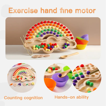 Montessori Toys Rainbow Board Clamp Ball Toy Wooden Baby Toy Hand and Foot Coordination Toy Baby Tolor Recognition Toy Gift