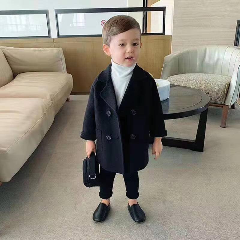 Kids Winter Grid Jackets Baby Boy Trench Coat Lapel Autumn Kids Outerwear Coats Wool Coat Overcoat