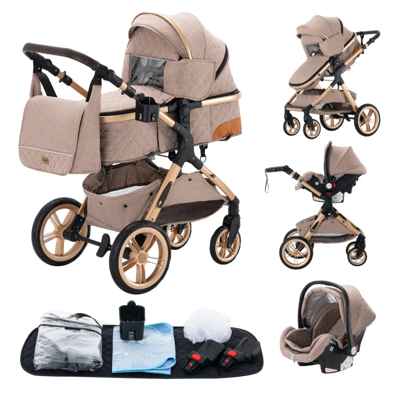 Baby Stroller 3 In1,Four Wheel Stroller,2 in 1 Baby Car,Lightweight Strollers,Mutifunction Strollers,Baby Carriage,Poussette